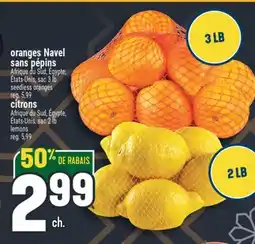 Marché Adonis ORANGES NAVEL SANS PÉPINS OU CITRONS | SEEDLESS ORANGES OR LEMONS offer