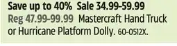 Canadian Tire Mastercraft Hand Truck or Hurricane Platform Dolly offer