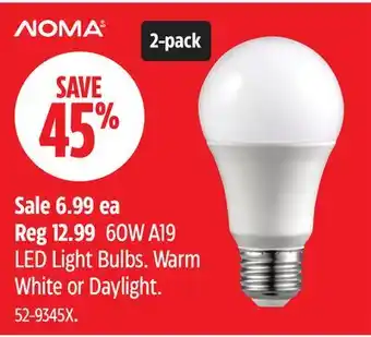 Canadian Tire NOMA 60W A19 LED Light Bulbs offer