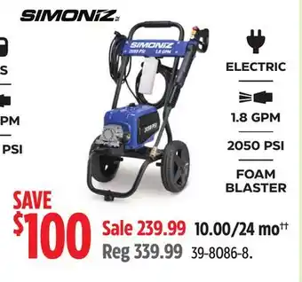 Canadian Tire Simoniz 2050 PSI Electric Pressure Washer with Foam Blaster offer