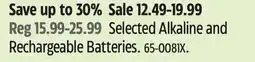 Canadian Tire Energizer Selected Alkaline and Rechargeable Batteries offer