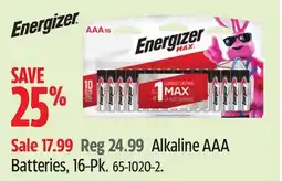 Canadian Tire Energizer Alkaline AAA Batteries, 16-Pk offer