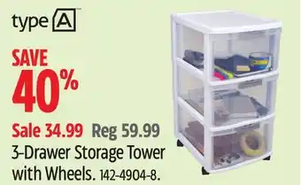 Canadian Tire Type A 3-Drawer Storage Tower with Wheels offer
