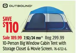 Canadian Tire Outbound 10-Person Big Window Cabin Tent with Storage Closet & Movie Screen offer