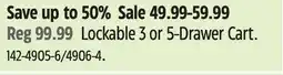 Canadian Tire Lockable 3 or 5-Drawer Cart offer