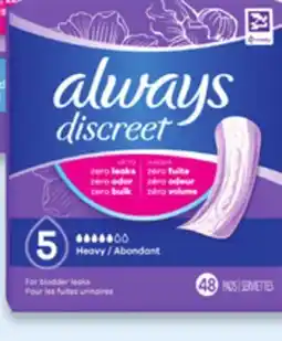 Walmart Always Discreet Incontinence Pads offer