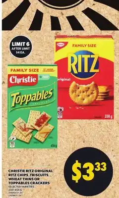 Loblaws CHRISTIE RITZ ORIGINAL, RITZ CHIPS, TRISCUITS, WHEAT THINS OR TOPPABLES CRACKERS offer