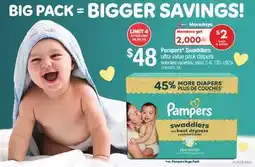 Loblaws Pampers Swaddlers ultra value pack diapers 2-8, 120-192'S offer