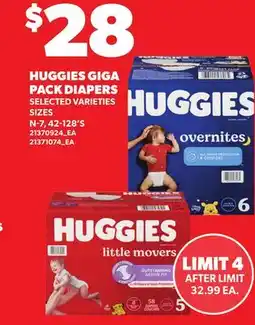 Loblaws HUGGIES GIGA PACK DIAPERS, N-7, 42-128'S offer