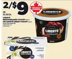 Loblaws LIBERTÉ MÉDITERRANÉE YOGURT, 500 G OR LIBERTÉ GREEK YOGURT, 400 G offer