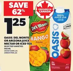 Loblaws OASIS, DEL MONTE OR ARIZONA JUICE, NECTAR OR ICED TEA offer