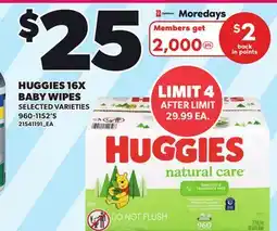 Loblaws HUGGIES 16X BABY WIPES, 960-1152'S offer