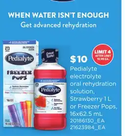 Loblaws PEDIALYTE ELECTROLYTE ORAL REHYDRATION SOLUTION, STRAWBERRY 1 L OR FREEZER POPS offer