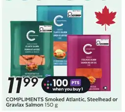 Sobeys COMPLIMENTS Smoked Atlantic, Steelhead or Gravlax Salmon offer