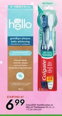 Sobeys COLGATE Toothbrushes or HELLO Toothpaste offer