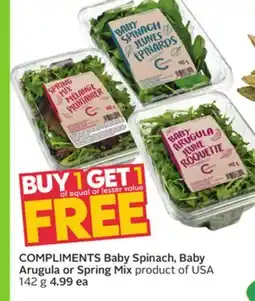 Sobeys COMPLIMENTS Baby Spinach, Baby Arugula or Spring Mix offer