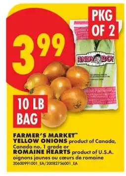 No Frills FARMER'S MARKET YELLOW ONIONS or ROMAINE HEARTS offer