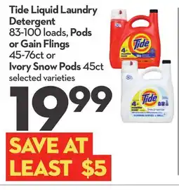 Longo's Tide Liquid Laundry Detergent 83-100 loads, Pods or Gain Flings 45-76ct or Ivory Snow Pods 45ct offer