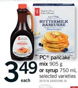 Fortinos PC PANCAKE MIX, 905 G OR SYRUP, 750 ML offer
