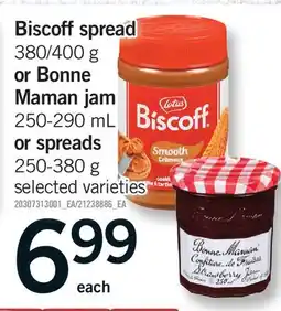Fortinos BISCOFF SPREAD, 380/400 G OR BONNE MAMAN JAM, 250-290 ML OR SPREADS, 250-380 G offer