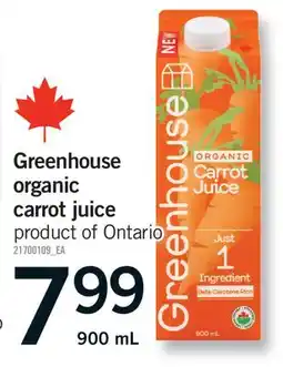 Fortinos GREENHOUSE ORGANIC CARROT JUICE offer