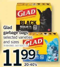 Fortinos GLAD GARBAGE BAGS, 20-40's offer