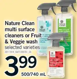 Fortinos NATURE CLEAN MULTI SURFACE CLEANERS OR FRUIT & VEGGIE WASH, 500/740 ML offer