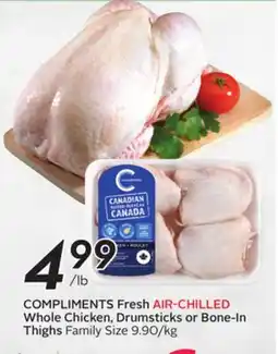 Sobeys Fresh AIR-CHILLED Whole Chicken, Drumsticks or Bone-In Thighs offer