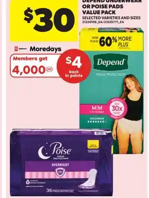 Real Canadian Superstore DEPEND UNDERWEAR OR POISE PADS VALUE PACK offer
