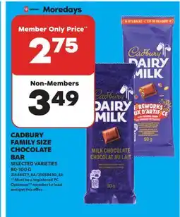 Real Canadian Superstore CADBURY FAMILY SIZE CHOCOLATE BAR offer