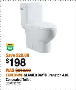 Home Depot EXCLUSIVE GLACIER BAY Branston 4.8L Concealed Toilet offer