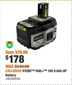 Home Depot EXCLUSIVE RYOBI ONE+ 18V 8.0Ah HP Battery offer