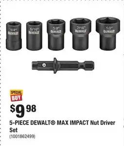 Home Depot 5-PIECE DEWALT MAX IMPACT Nut Driver Set offer