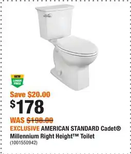 Home Depot EXCLUSIVE AMERICAN STANDARD Cadet Millennium Right Height Toilet offer