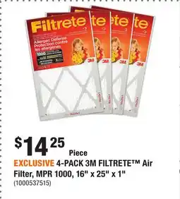 Home Depot EXCLUSIVE 4-PACK 3M FILTRETE Air Filter, MPR 1000, 16 x 25 x 1 offer