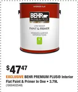 Home Depot EXCLUSIVE BEHR PREMIUM PLUS Interior Flat Paint & Primer In One • offer