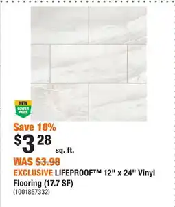 Home Depot EXCLUSIVE LIFEPROOF 12 x 24 Vinyl Flooring (17.7 SF) offer