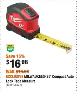 Home Depot EXCLUSIVE MILWAUKEE 25' Compact Auto Lock Tape Measure offer