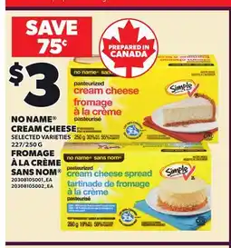 Independent Grocer NO NAME CREAM CHEESE, 227/250 G offer