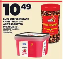 Loblaws ELITE COFFEE INSTANT CANISTER, 200 G, ABE'S SORBETTO PREMIUM, 1.5 L offer