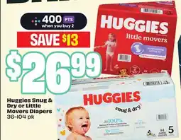 FreshCo Huggies Snug & Dry or Little Movers Diapers offer