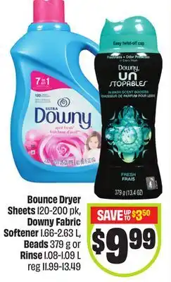 FreshCo Bounce Dryer Sheets 120-200 Pk, Downy Fabric softener 166-263 L Beads 379 g or Rinse 1.08-1.09 L offer