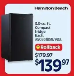 Walmart Hamilton Beach Compact Fridge offer