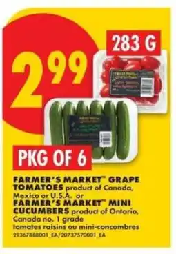 No Frills FARMER’S MARKET GRAPE TOMATOES or MINI CUCUMBERS offer