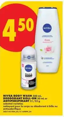 No Frills NIVEA BODY WASH, DEODORANT ROLL-ON or ANTIPERSPIRANT offer