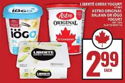 Food Basics Liberté Greek Yogurt, Astro Original Balkan or Iögo Yogurt offer