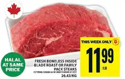 Food Basics FRESH BONELESS INSIDE BLADE ROAST OR FAMILY PACK STEAKS offer