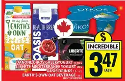 Food Basics Danone Oikos Greek Yogurt, Liberté Méditerranée Yogurt, Oasis Drinks, Earth's Own Oat Beverage offer