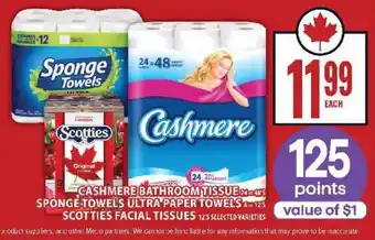 Food Basics Cashmere Bathroom Tissue, Sponge Towels Ultra Paper Towels, Scotties Facial Tissues offer