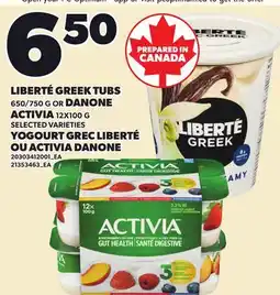 Independent City Market LIBERTÉ GREEK TUBS, 650/750 G OR DANONE ACTIVIA offer